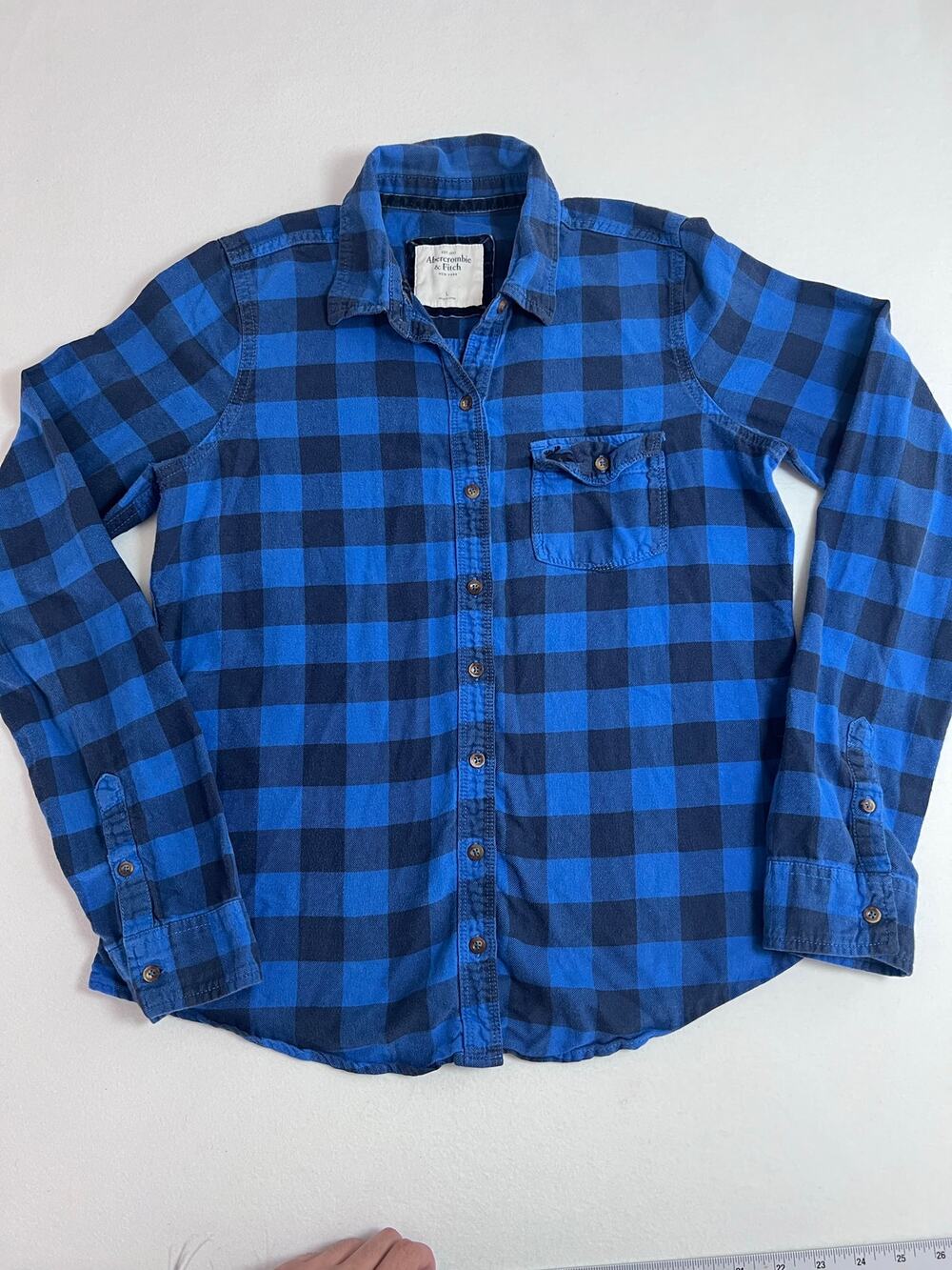 Abercrombie & Fitch Womens L Blue Buffalo Plaid Flannel Shirt 100% Cotton